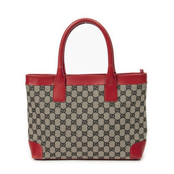 Gucci Bags Gucci Zip Tote In Beigeredblack Monogrammed Canvassmooth